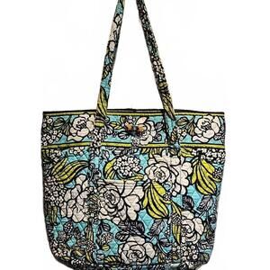 Vera Bradley Island Blooms Tote laptop bag Turquoise Green and White in Color.
